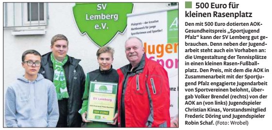 AOK-Gesundheitspreis für den SV Lemberg