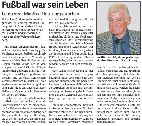 Nachruf auf Manfred Hornung